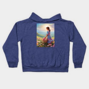 Girl with a basket of flowers Kids Hoodie